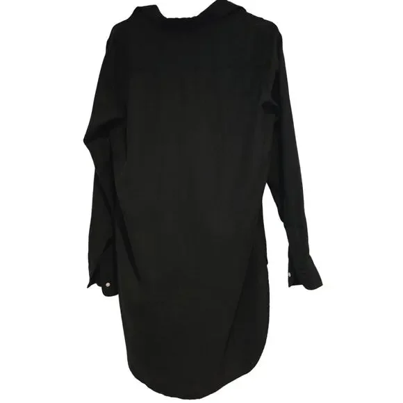 Frank & Eileen Grayson 100% Cotton Black Button-Up Shirt Tunic M Italian Fabric - Picture 4 of 9